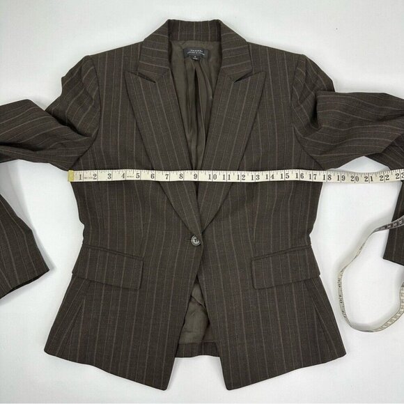 Tahari ASL Women's Brown and Tan‎ Pinstripe One Button Preppy Blazer 4/35.25" - Picture 13 of 14